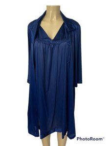 Vanity Fair Made in USA Nightgown Robe Set Size Medium Nylon Sheer Color Navy